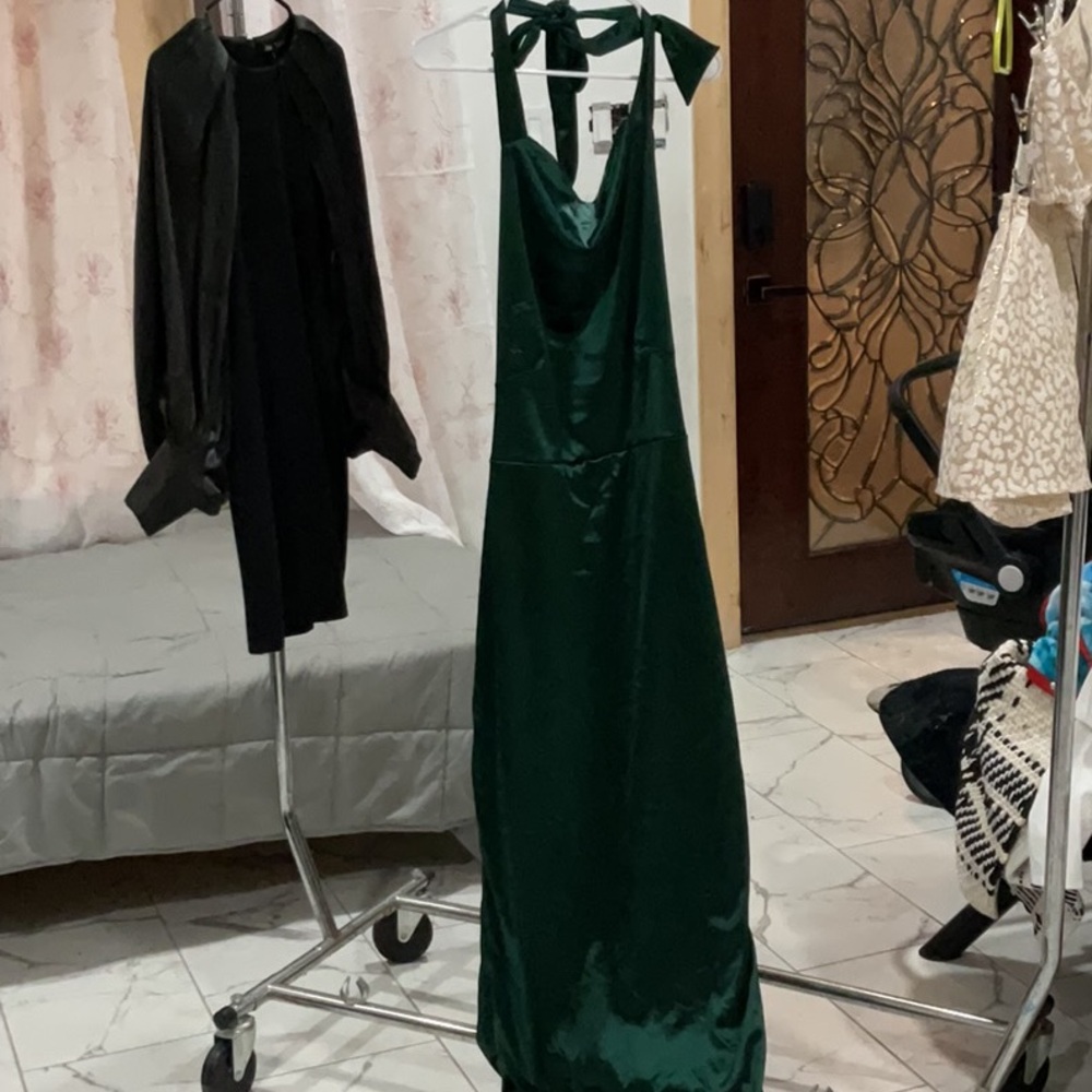 Elegant Green Satin Dress